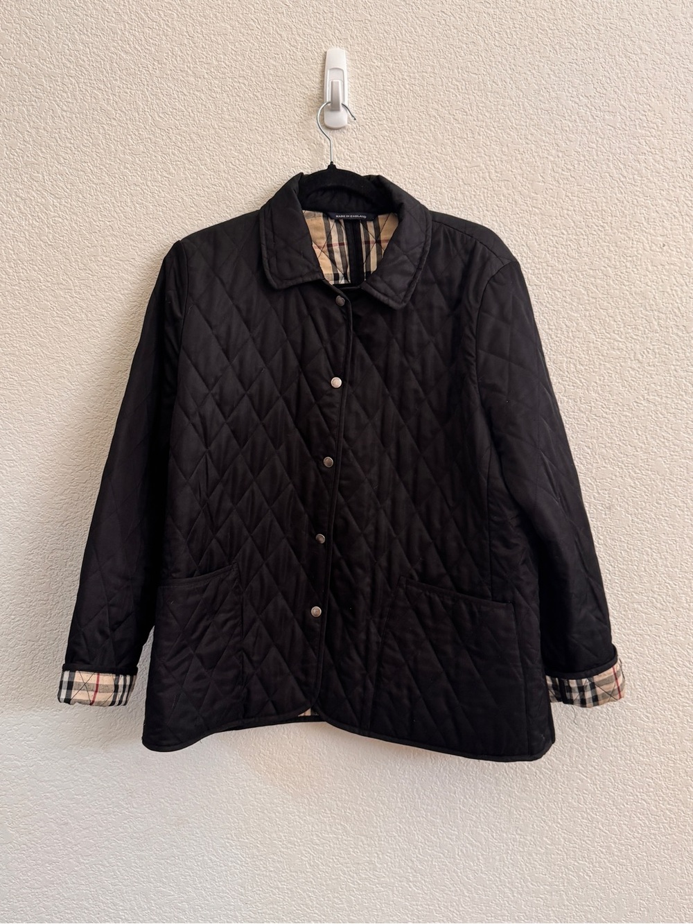 WOMEN'S BURBERRY LONDON DIAMOND QUILTED NOVACHECK LINED BLACK JACKET SIZE LARGE - Picture 3 of 10